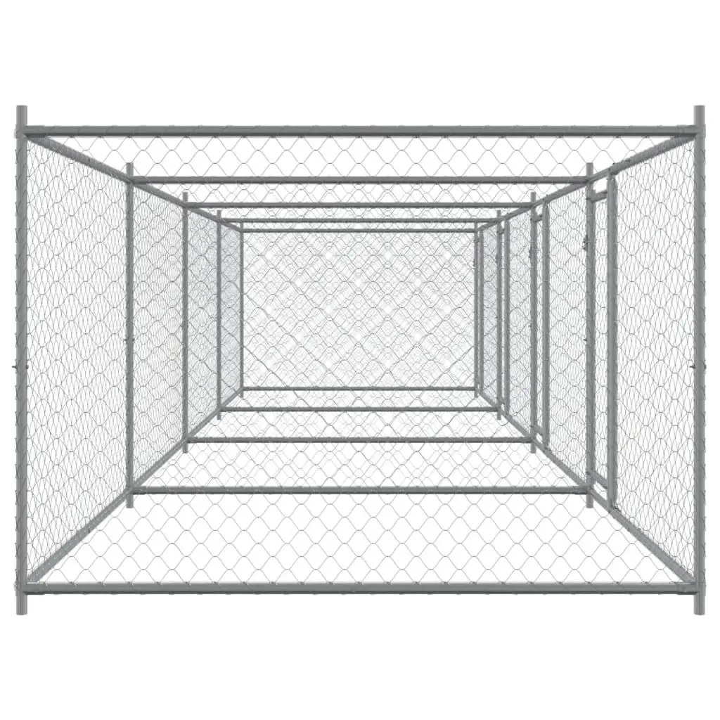 Outdoor Pet Run Dog Kennel Cage Grey 8x2x1.5m Galvanised Steel with Lockable Doors