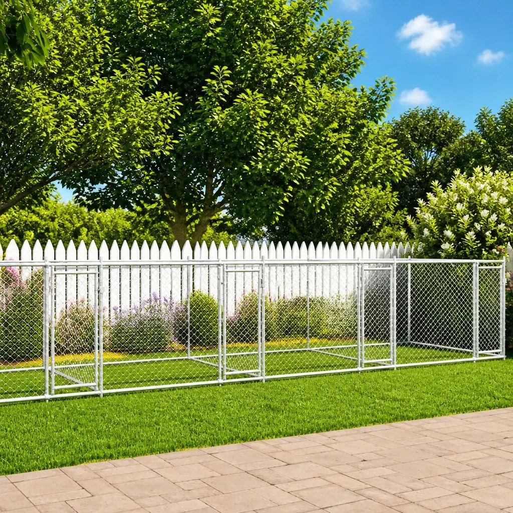 Dog Kennel Outdoor Pet Enclosure Galvanised Steel Grey 10m x 2m x 1.5m