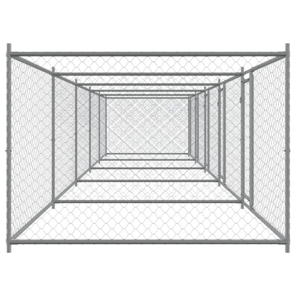 Dog Kennel Outdoor Pet Enclosure Galvanised Steel Grey 10m x 2m x 1.5m