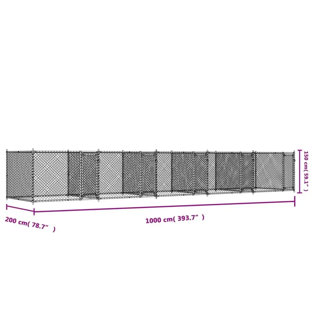Dog Kennel Outdoor Pet Enclosure Galvanised Steel Grey 10m x 2m x 1.5m