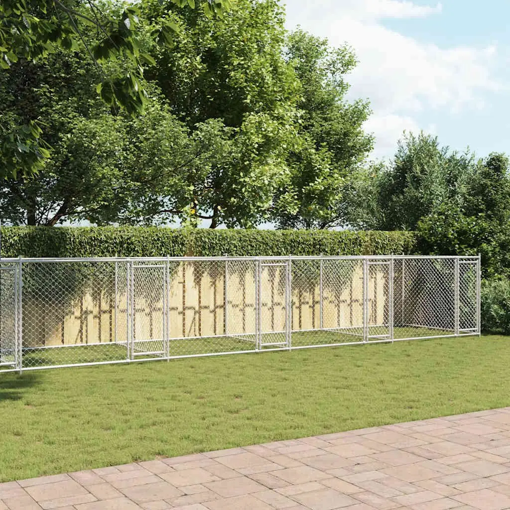 Dog Cage Galvanised Steel Grey Outdoor Kennel Run Pen Lockable Doors Mesh 12 x 2 x 1.5 m