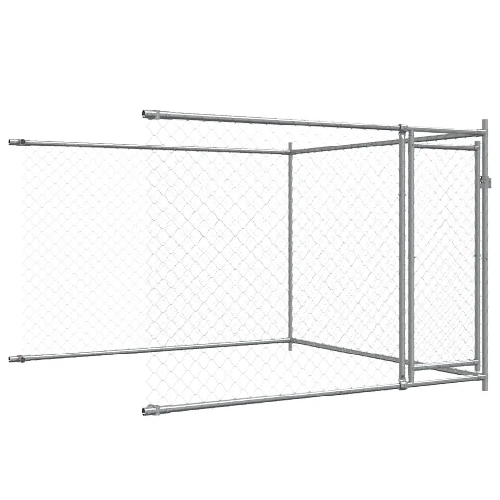 Dog Cage Galvanised Steel Grey Outdoor Kennel Run Pen Lockable Doors Mesh 12 x 2 x 1.5 m
