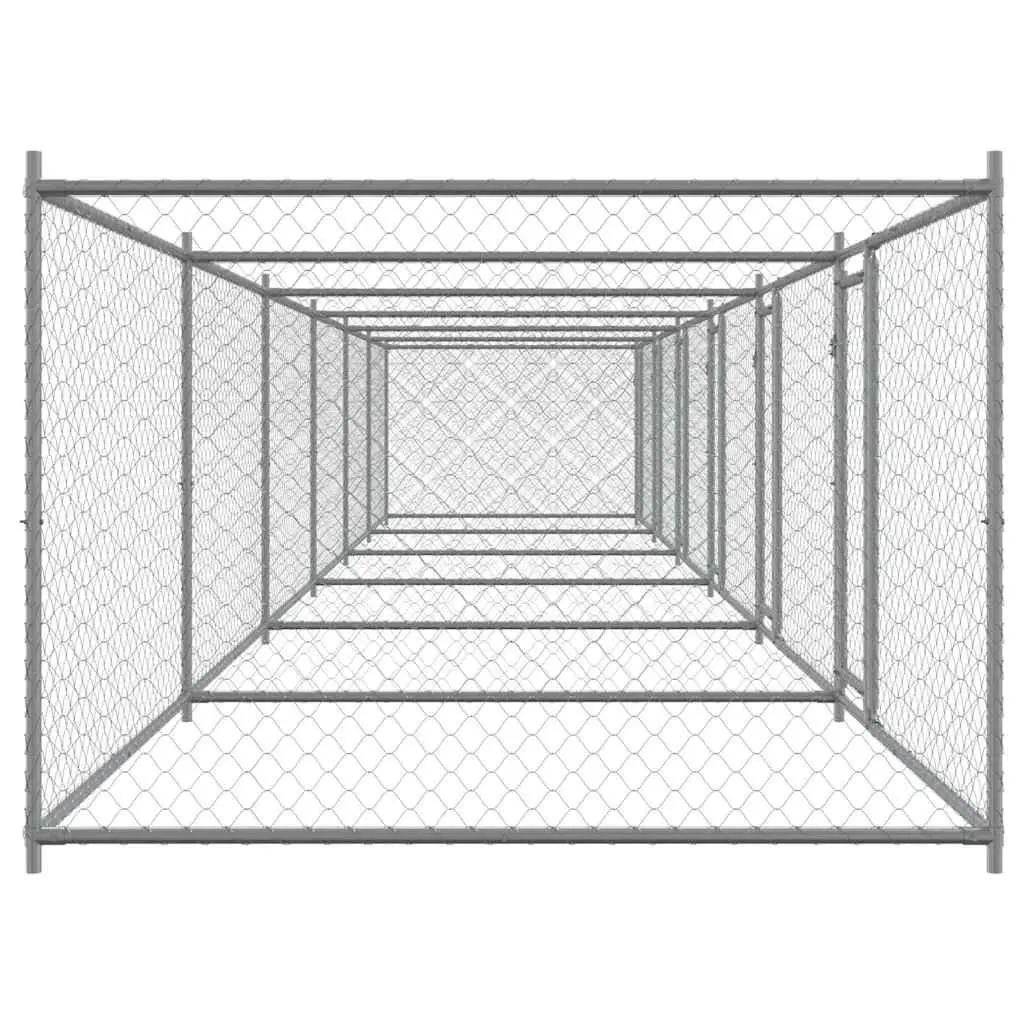 Dog Cage Galvanised Steel Grey Outdoor Kennel Run Pen Lockable Doors Mesh 12 x 2 x 1.5 m