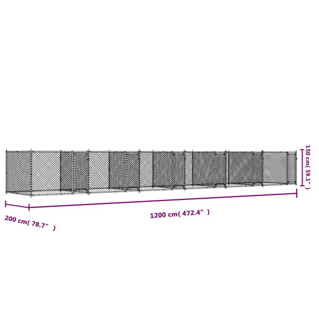 Dog Cage Galvanised Steel Grey Outdoor Kennel Run Pen Lockable Doors Mesh 12 x 2 x 1.5 m