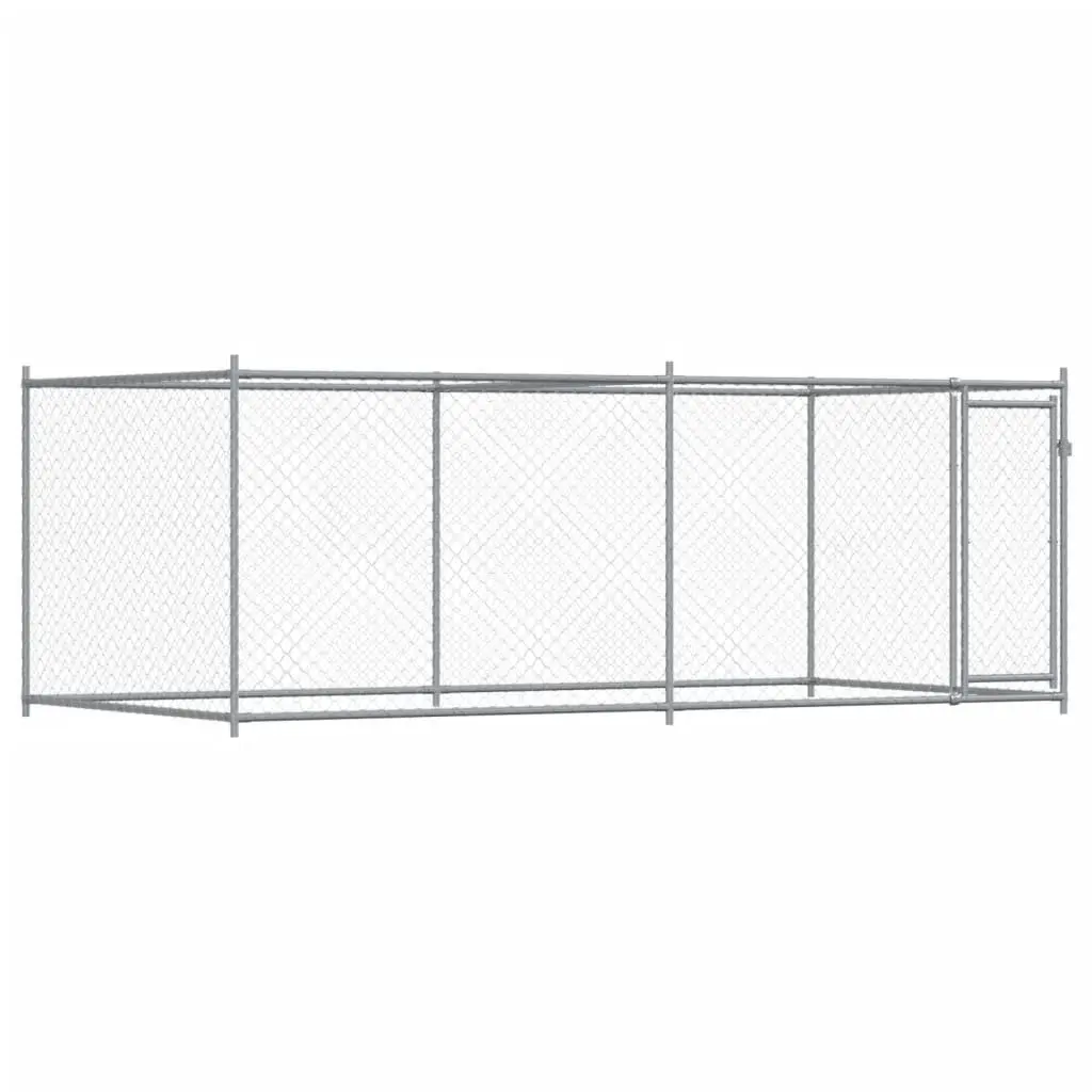Dog Kennel Outdoor Cage Grey Galvanised Steel 4 x 2 x 1.5 m