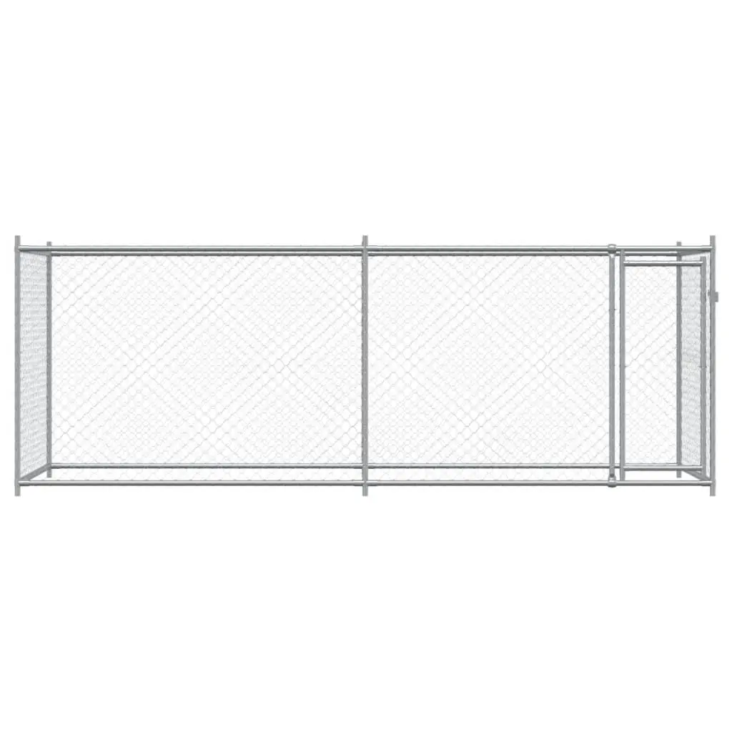 Dog Kennel Outdoor Cage Grey Galvanised Steel 4 x 2 x 1.5 m