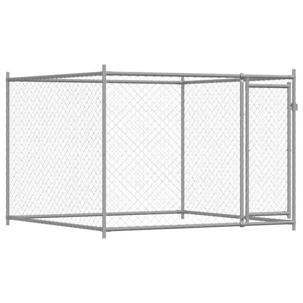 Dog Kennel Outdoor Cage Grey Galvanised Steel 4 x 2 x 1.5 m
