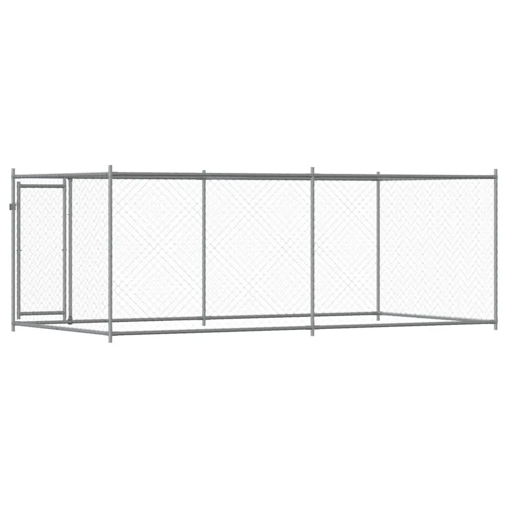 Dog Kennel Outdoor Cage Grey Galvanised Steel 4 x 2 x 1.5 m