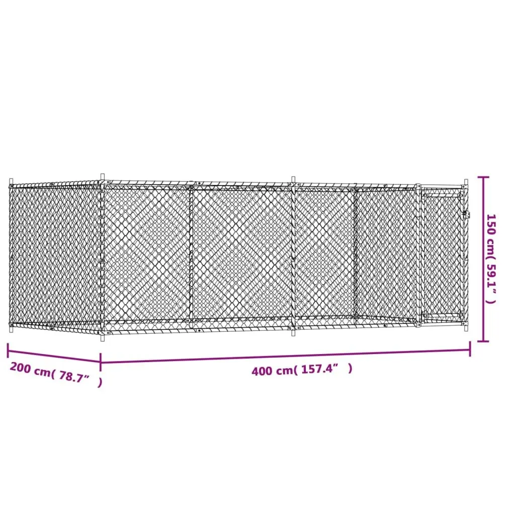 Dog Kennel Outdoor Cage Grey Galvanised Steel 4 x 2 x 1.5 m
