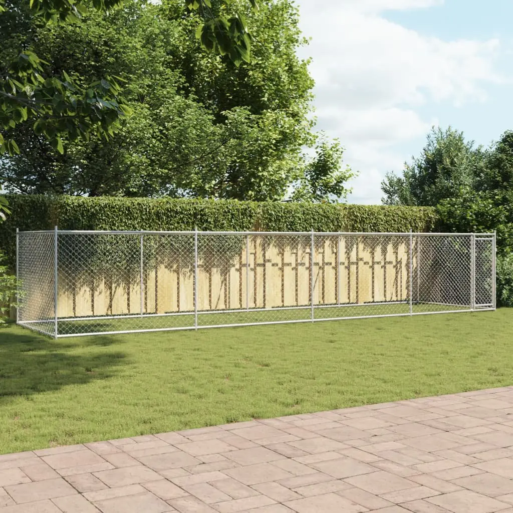 Dog Cage Grey Outdoor Kennel Pen Mesh Galvanised Steel 8 x 2 x 1.5 m