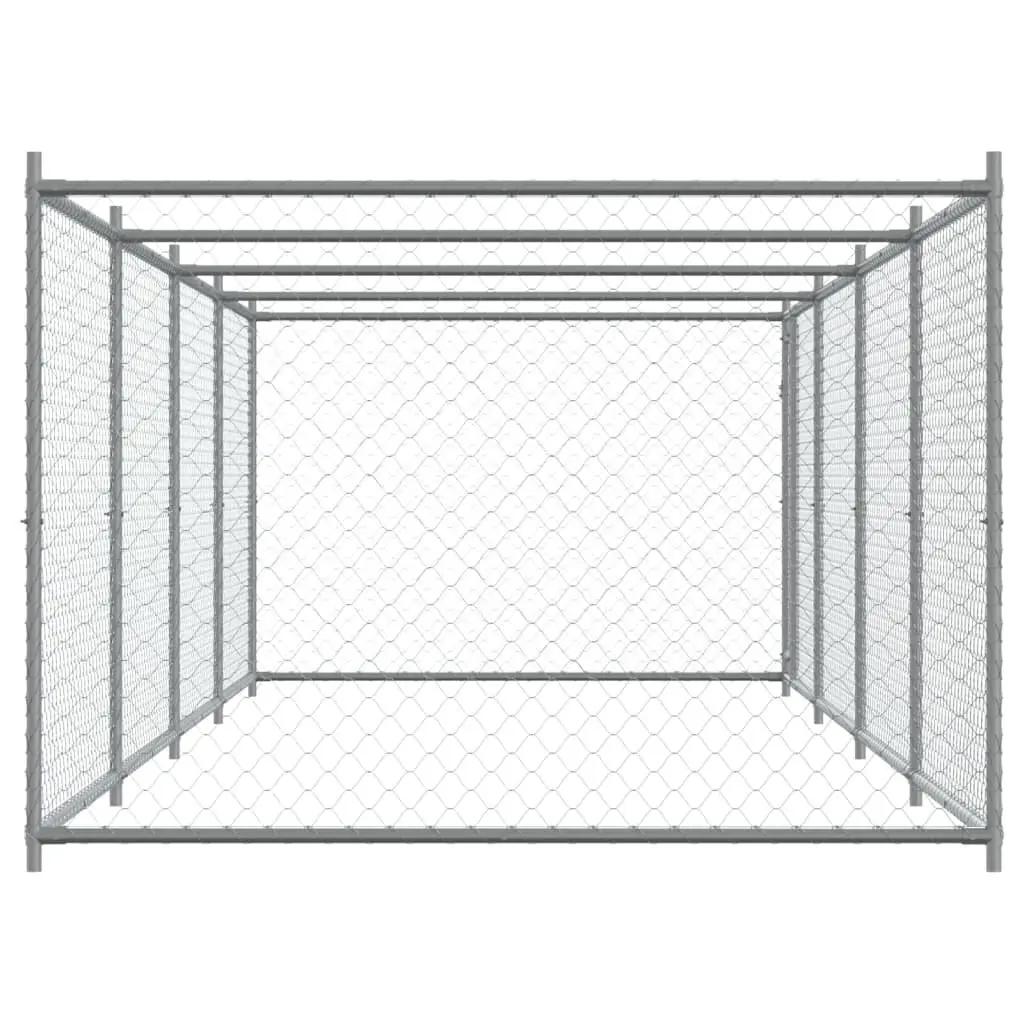 Dog Cage Grey Outdoor Kennel Pen Mesh Galvanised Steel 8 x 2 x 1.5 m