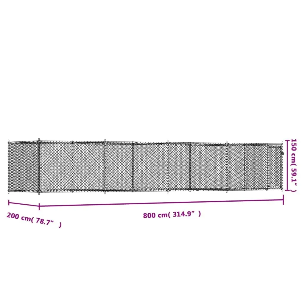 Dog Cage Grey Outdoor Kennel Pen Mesh Galvanised Steel 8 x 2 x 1.5 m