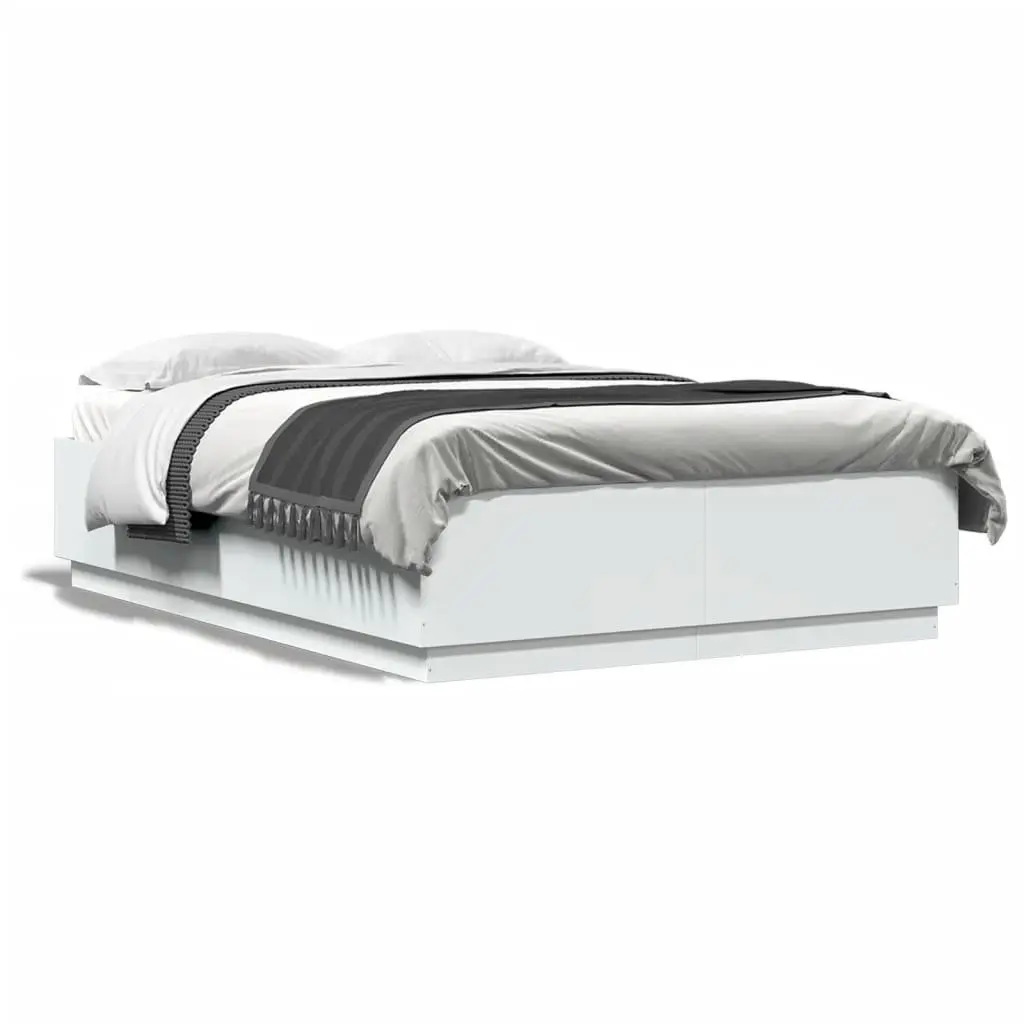 Bed Frame RGB LED Lights Slatted Base White 150x200 cm
