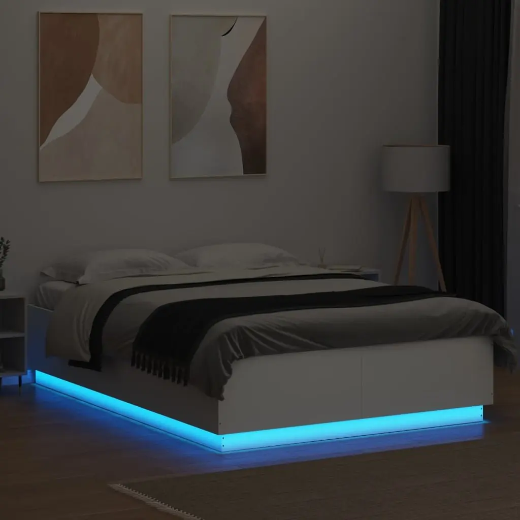 Bed Frame RGB LED Lights Slatted Base White 150x200 cm