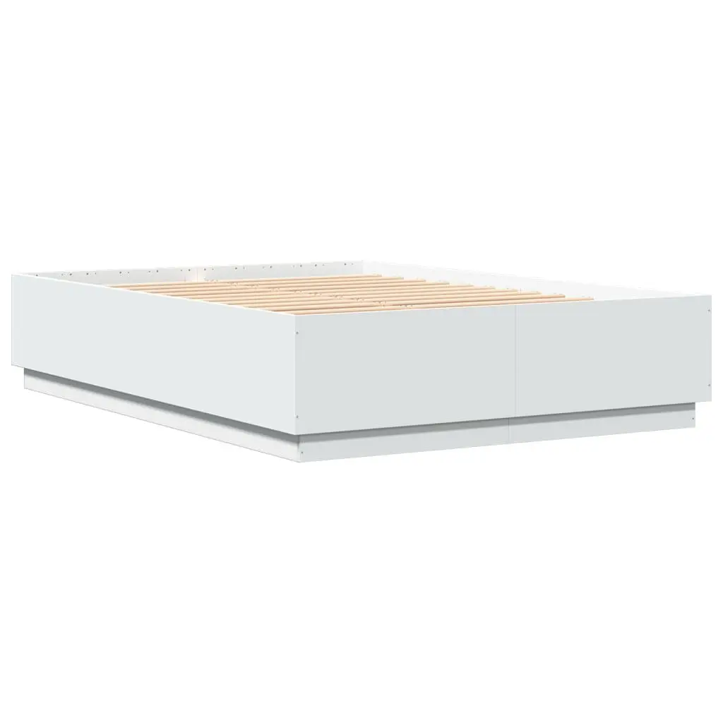 Bed Frame RGB LED Lights Slatted Base White 150x200 cm