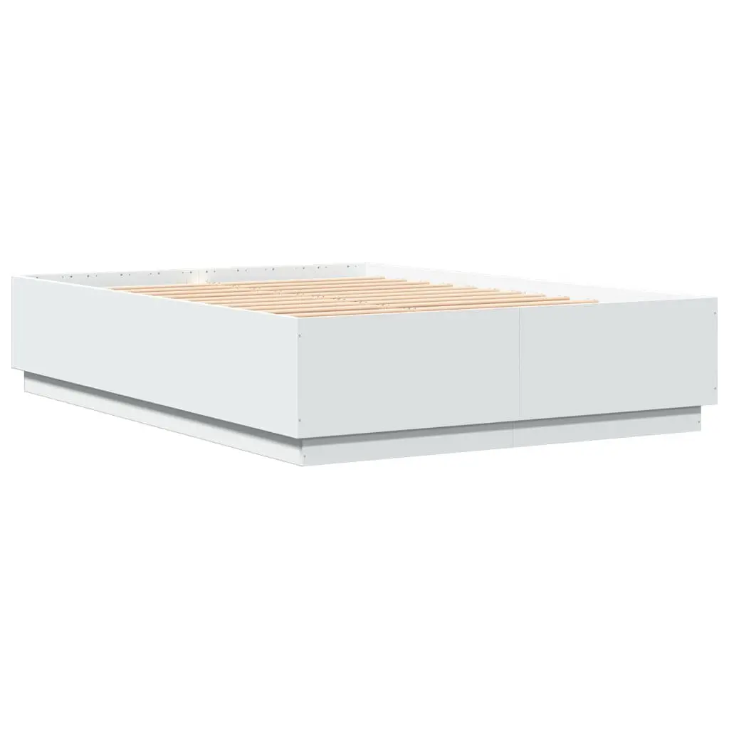 Bed Frame RGB LED Lights Slatted Base White 150x200 cm