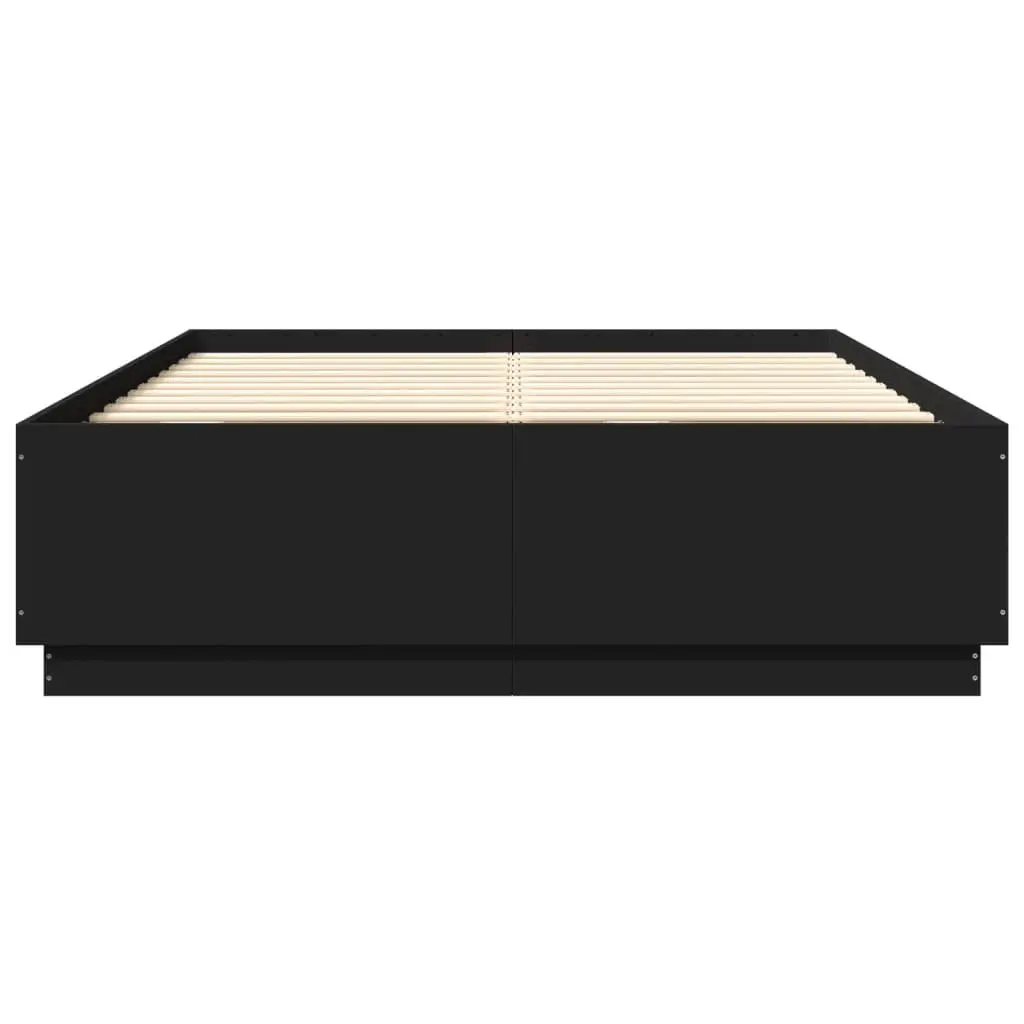 Black Bed Frame with RGB LED Lights Slatted Base 150x200 cm