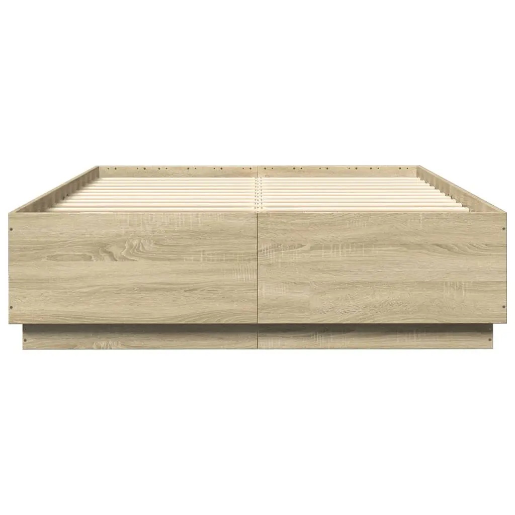 Bed Frame with RGB LED Lights Engineered Wood 150x200cm Slatted Base Brown