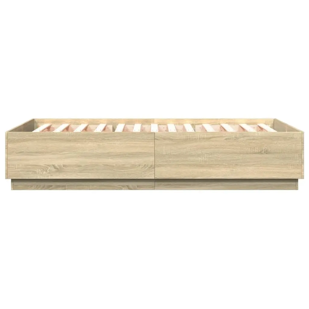 Bed Frame with RGB LED Lights Engineered Wood 150x200cm Slatted Base Brown
