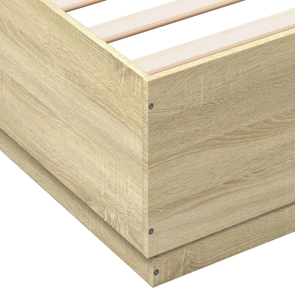 Bed Frame with RGB LED Lights Engineered Wood 150x200cm Slatted Base Brown