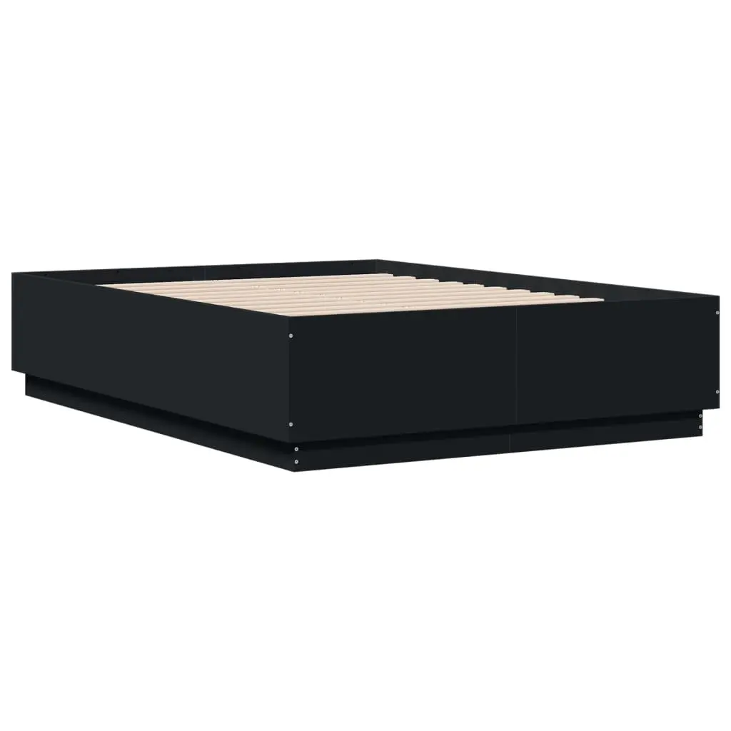 Black Bed Frame Slatted Base with RGB LED Lights 135x190 cm