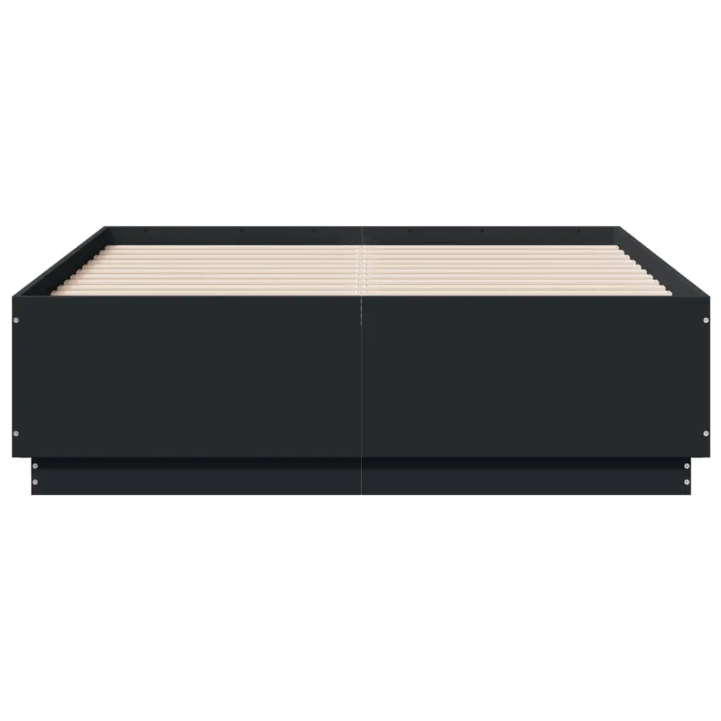 Black Bed Frame Slatted Base with RGB LED Lights 135x190 cm