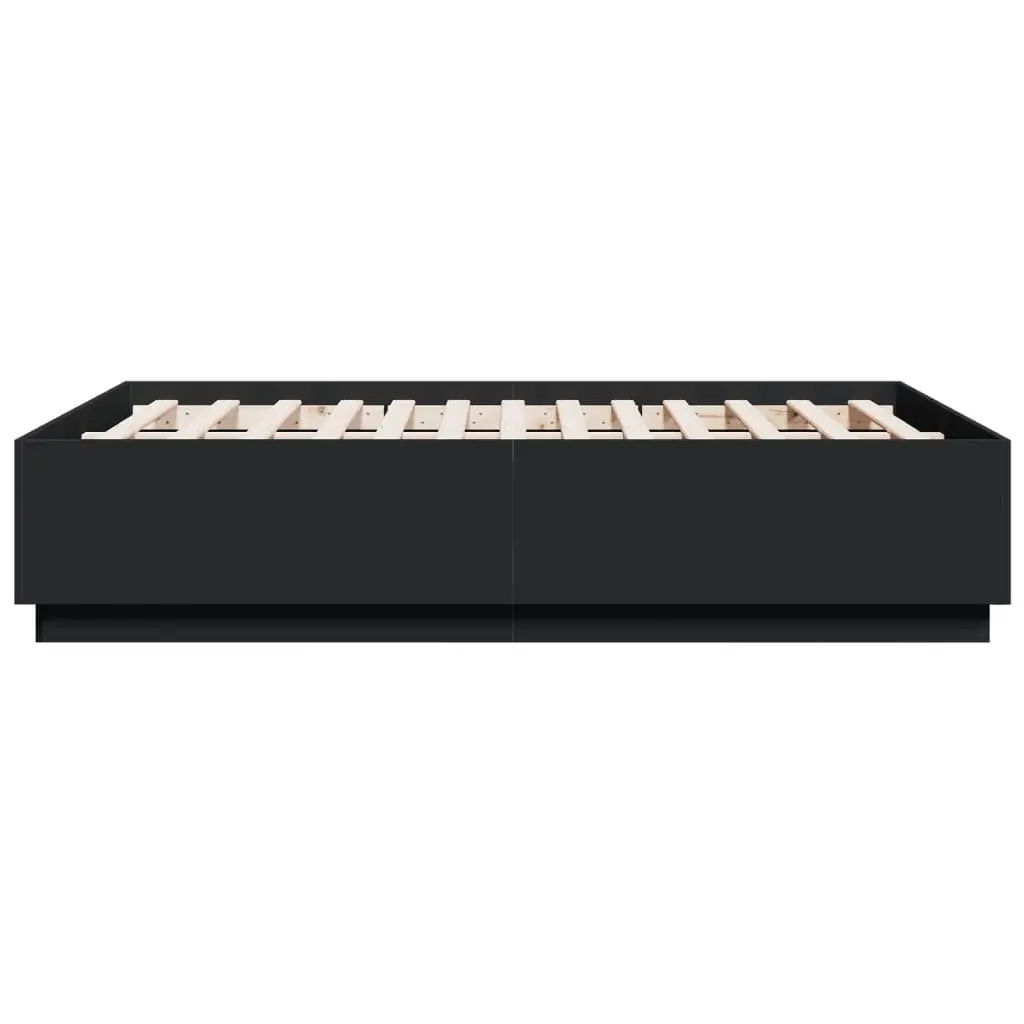 Black Bed Frame Slatted Base with RGB LED Lights 135x190 cm