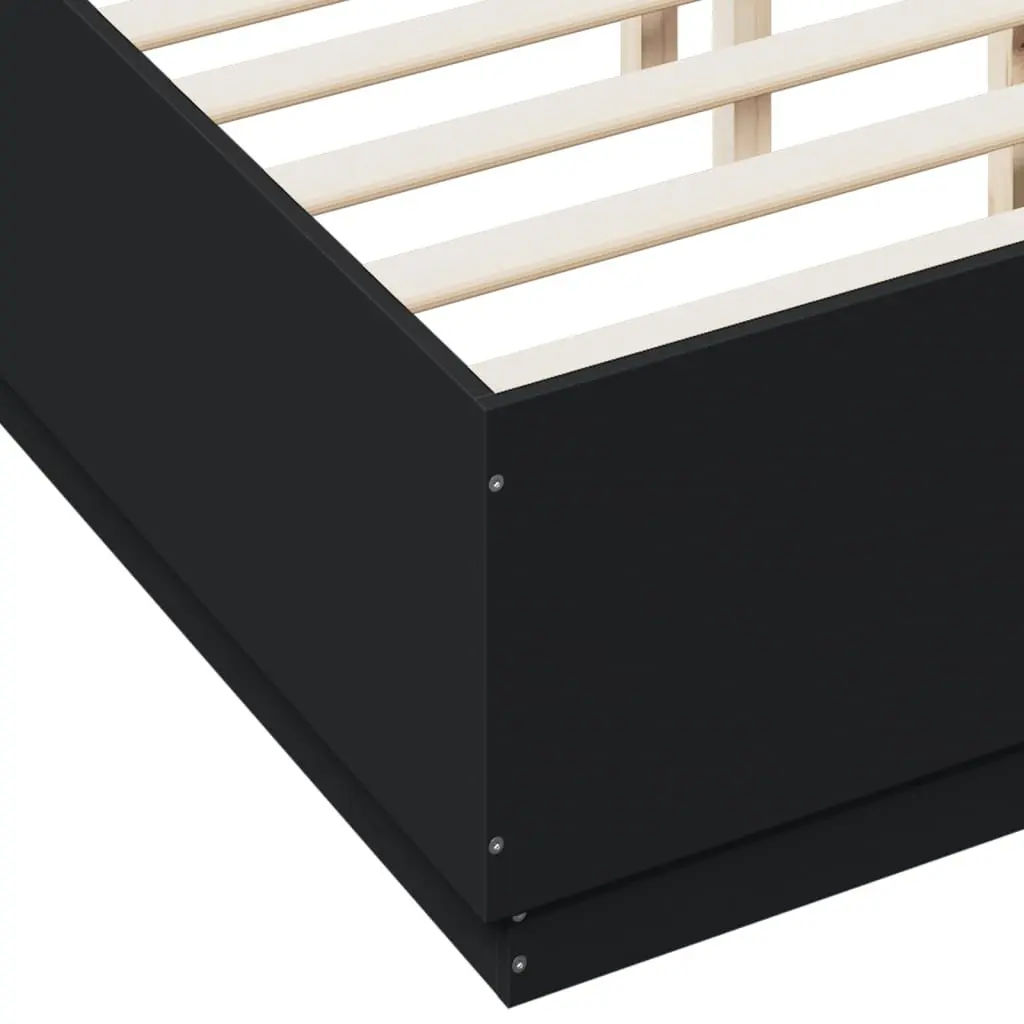 Black Bed Frame Slatted Base with RGB LED Lights 135x190 cm