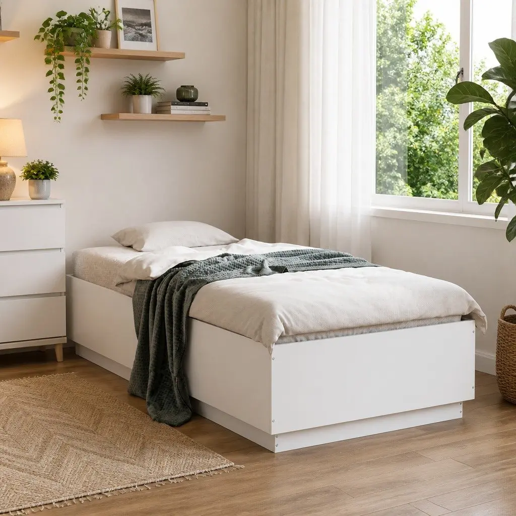 LED Bed Frame White RGB Lights 90x190 cm Slatted Base Engineered Wood