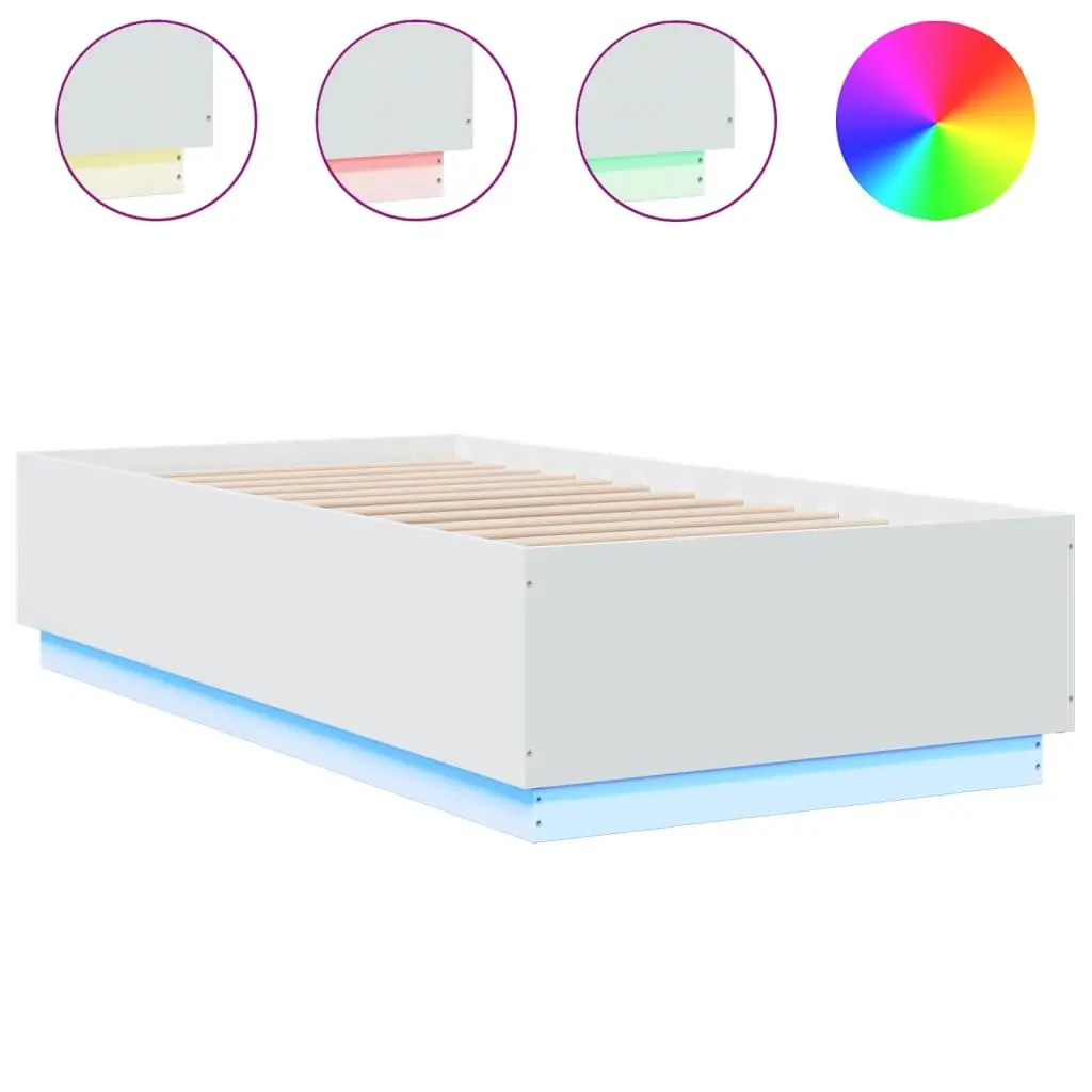 LED Bed Frame White RGB Lights 90x190 cm Slatted Base Engineered Wood