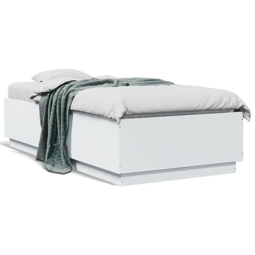 LED Bed Frame White RGB Lights 90x190 cm Slatted Base Engineered Wood