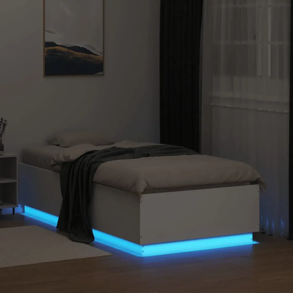 LED Bed Frame White RGB Lights 90x190 cm Slatted Base Engineered Wood