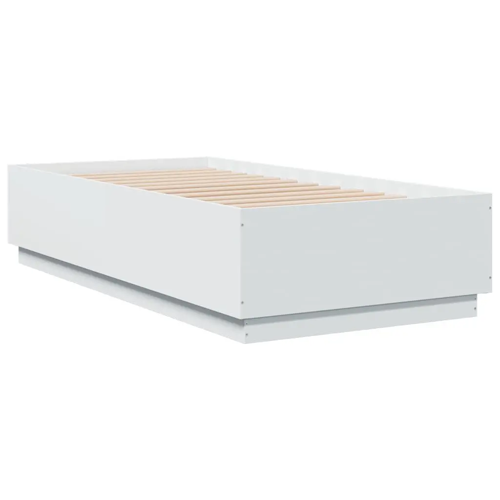 LED Bed Frame White RGB Lights 90x190 cm Slatted Base Engineered Wood