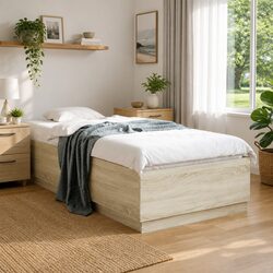 Bed Frame with RGB LED Lights Slatted Base Sonoma Oak 90x190cm Bedroom Furniture