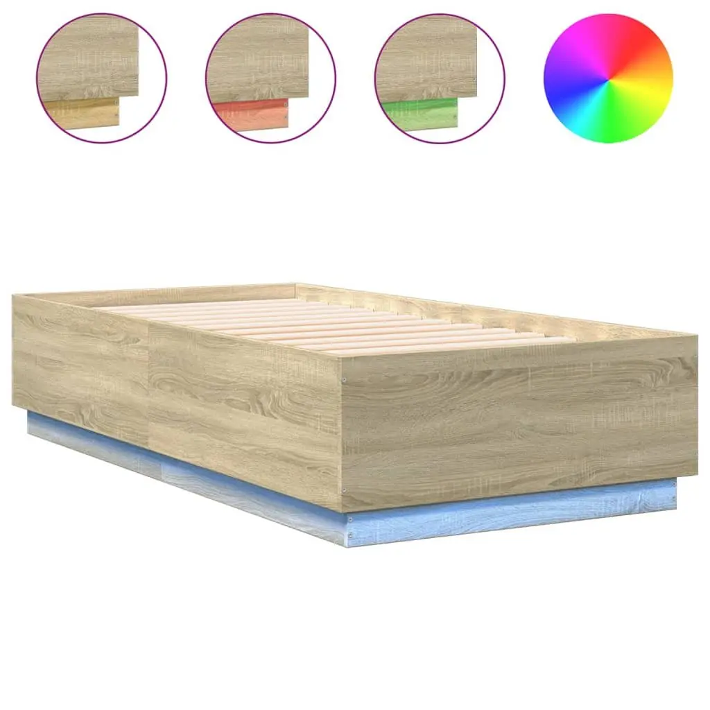 Bed Frame with RGB LED Lights Slatted Base Sonoma Oak 90x190cm