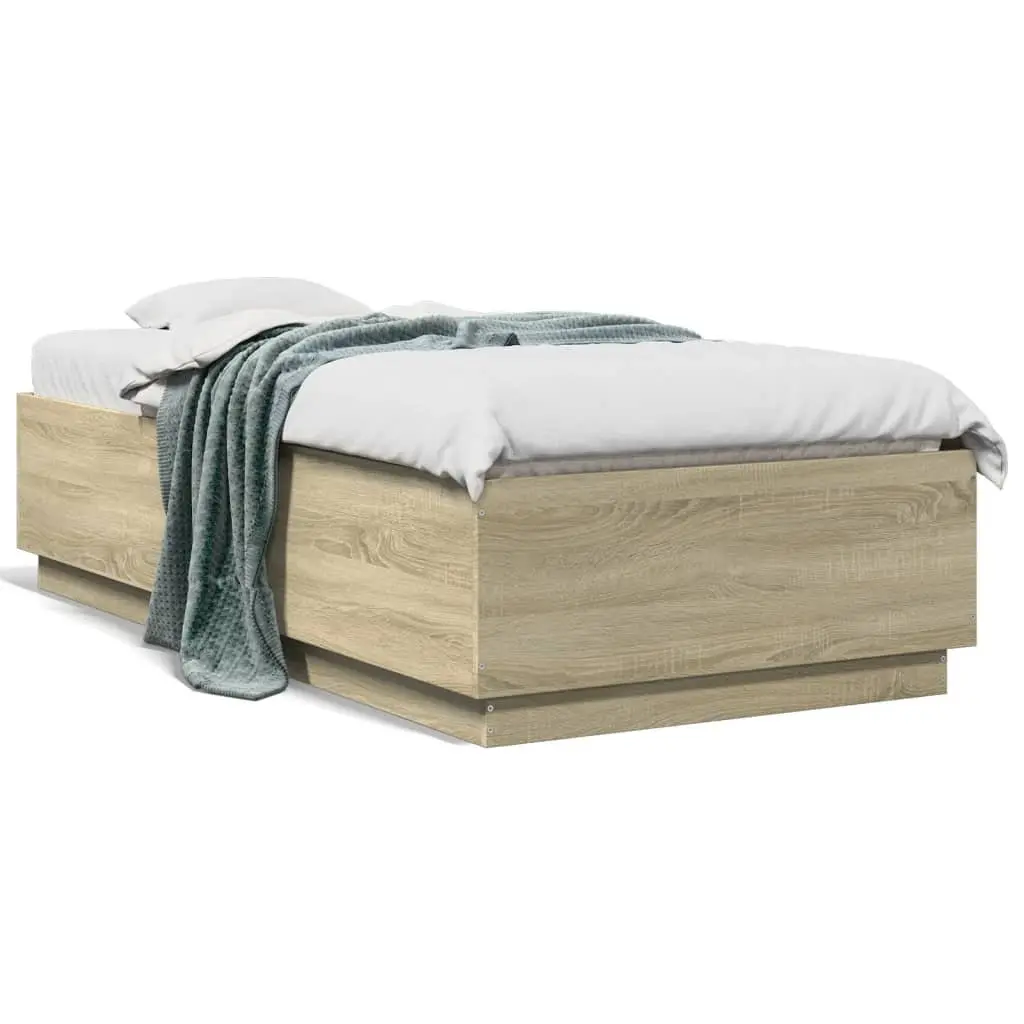 Bed Frame with RGB LED Lights Slatted Base Sonoma Oak 90x190cm