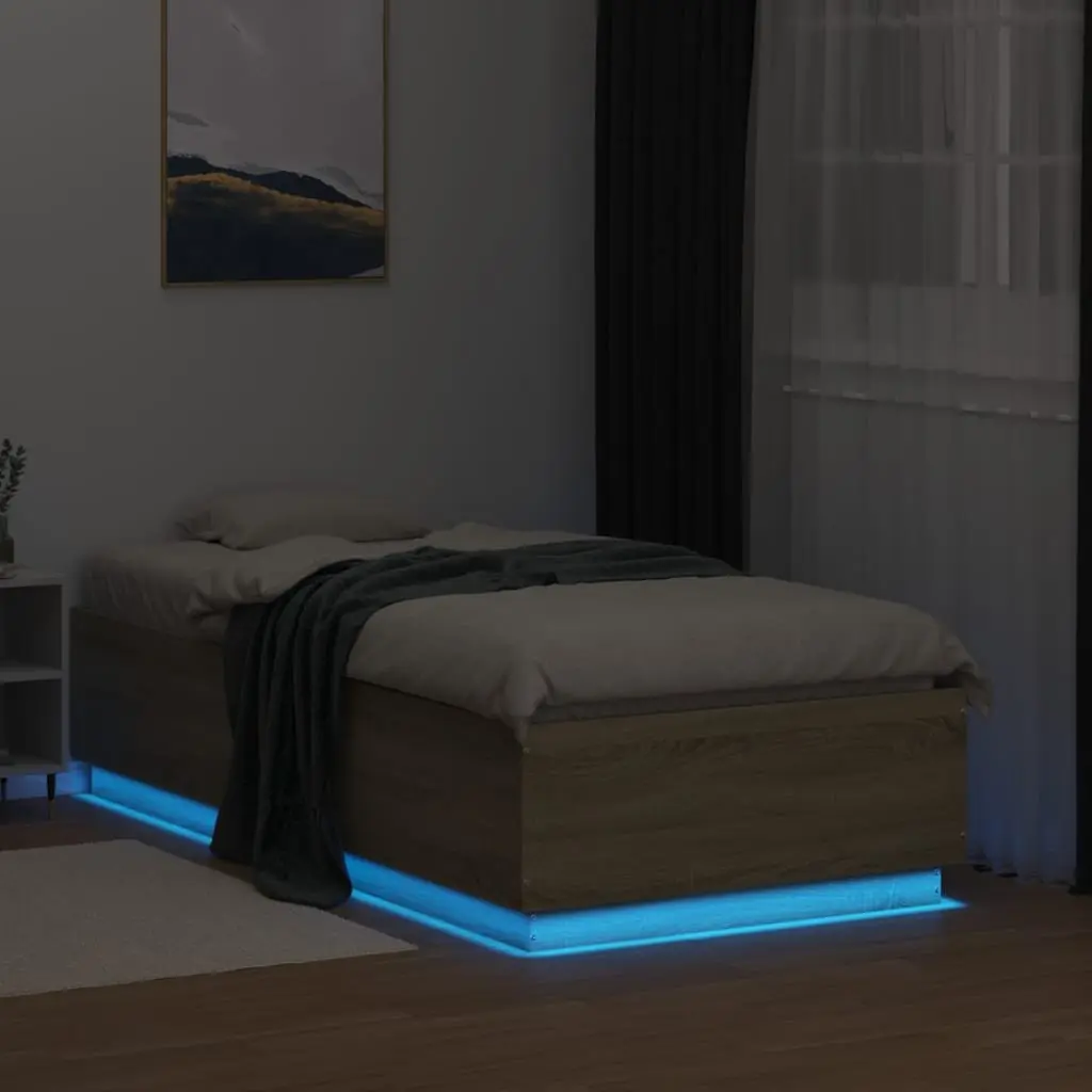 Bed Frame with RGB LED Lights Slatted Base Sonoma Oak 90x190cm