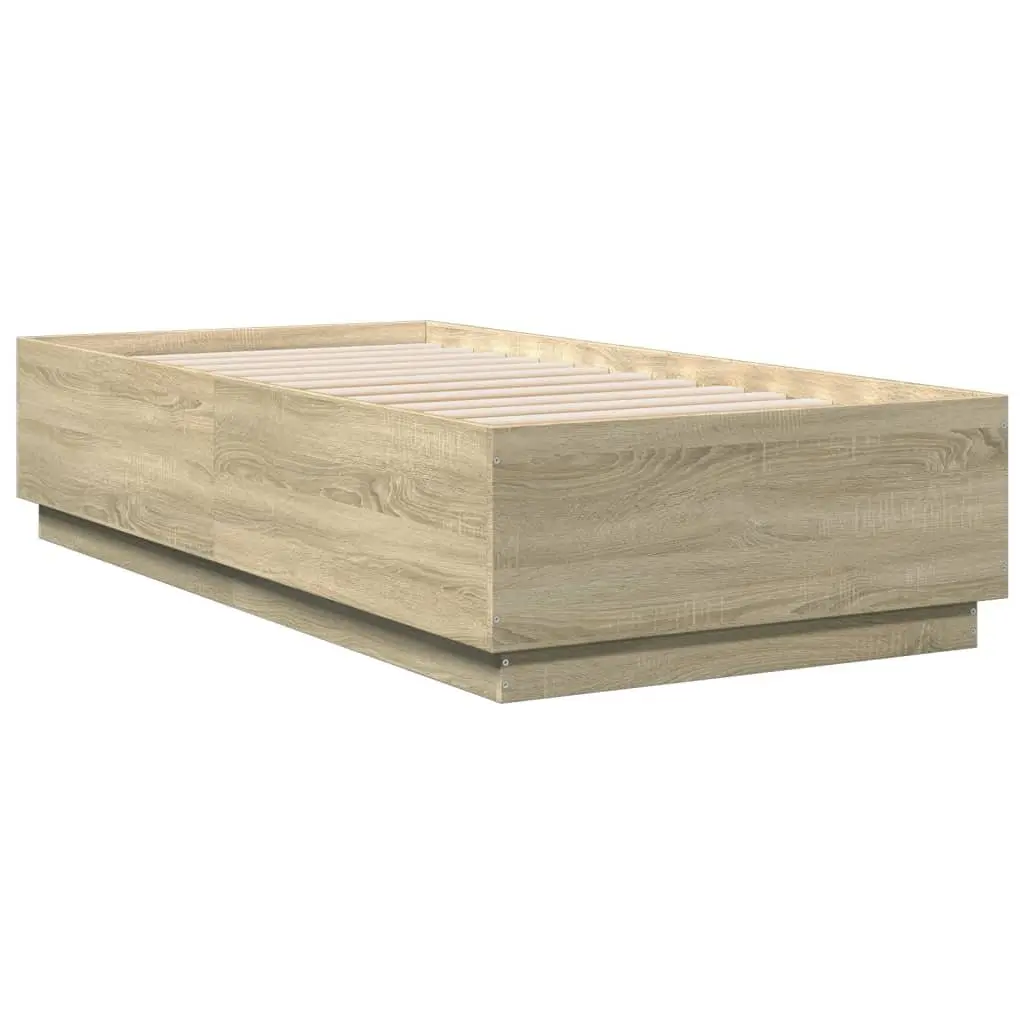 Bed Frame with RGB LED Lights Slatted Base Sonoma Oak 90x190cm
