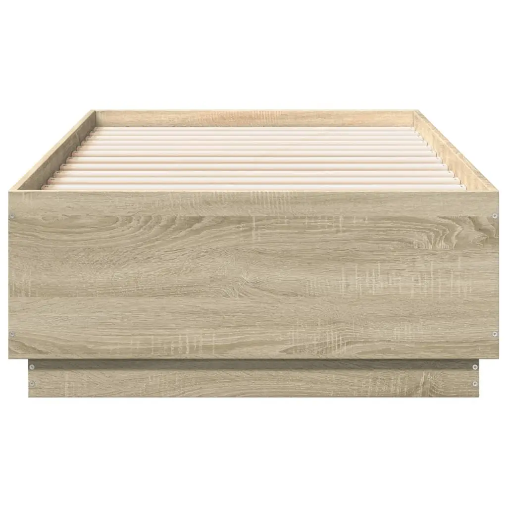 Bed Frame with RGB LED Lights Slatted Base Sonoma Oak 90x190cm