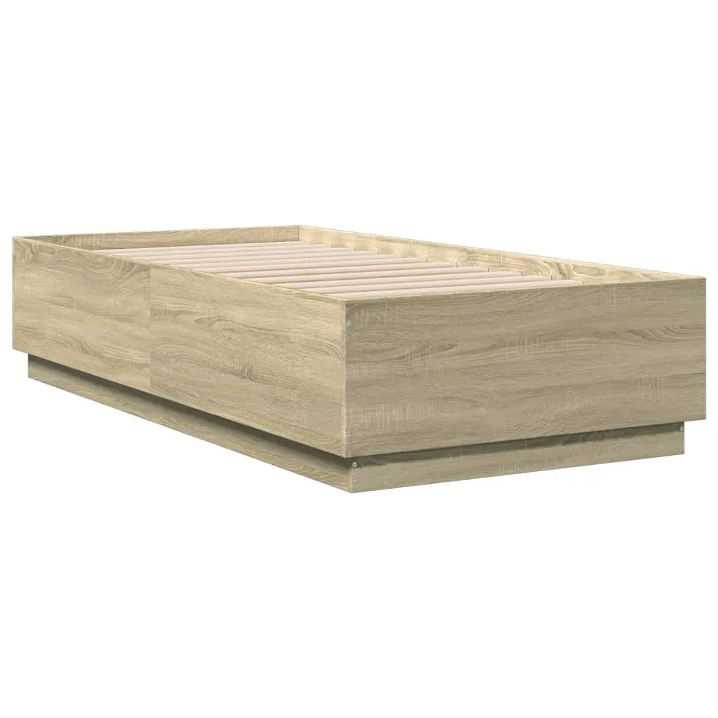 Bed Frame with RGB LED Lights Slatted Base Sonoma Oak 90x190cm