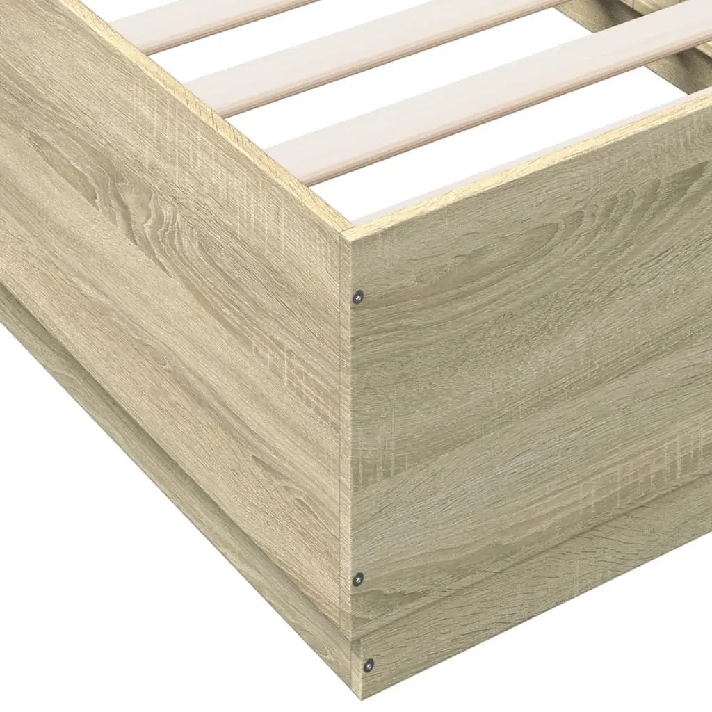 Bed Frame with RGB LED Lights Slatted Base Sonoma Oak 90x190cm
