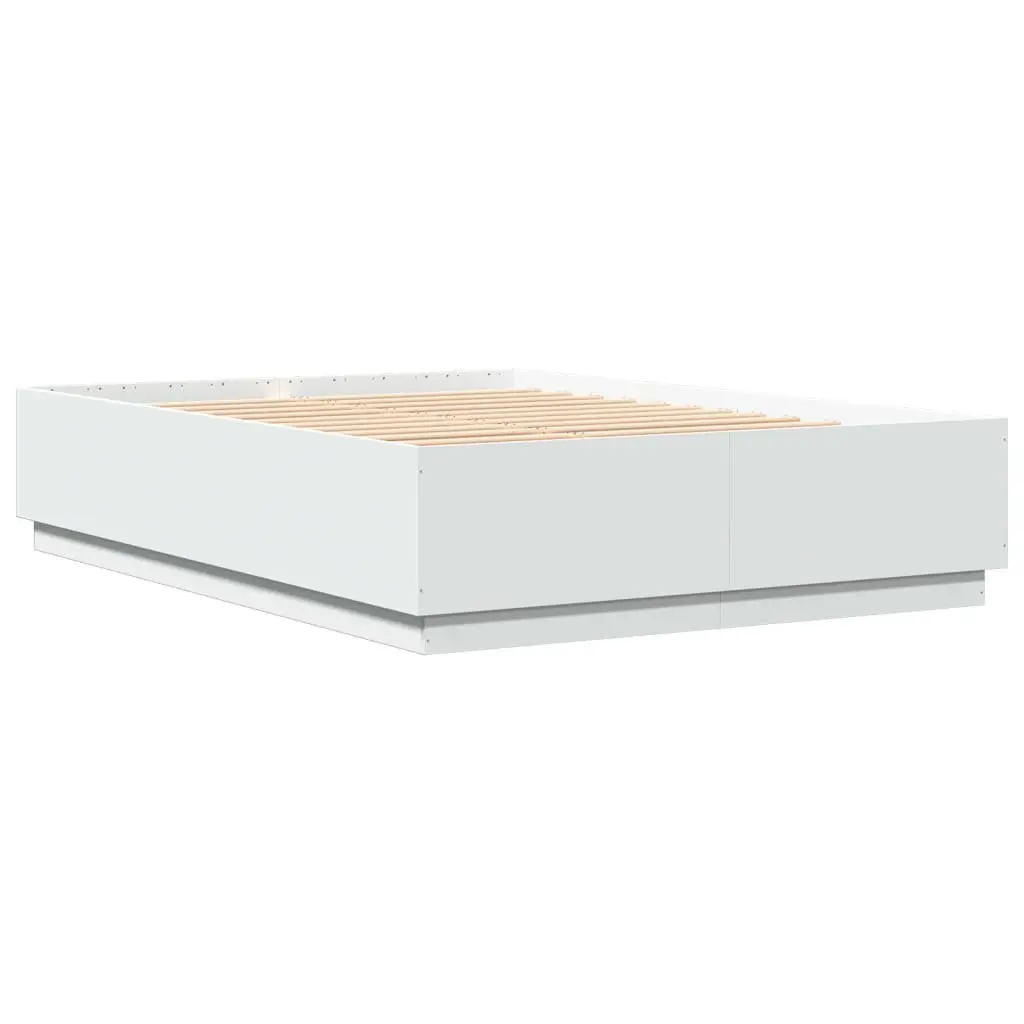 White Bed Frame 150x200 cm Modern Design Slatted Base Engineered Wood Bedroom