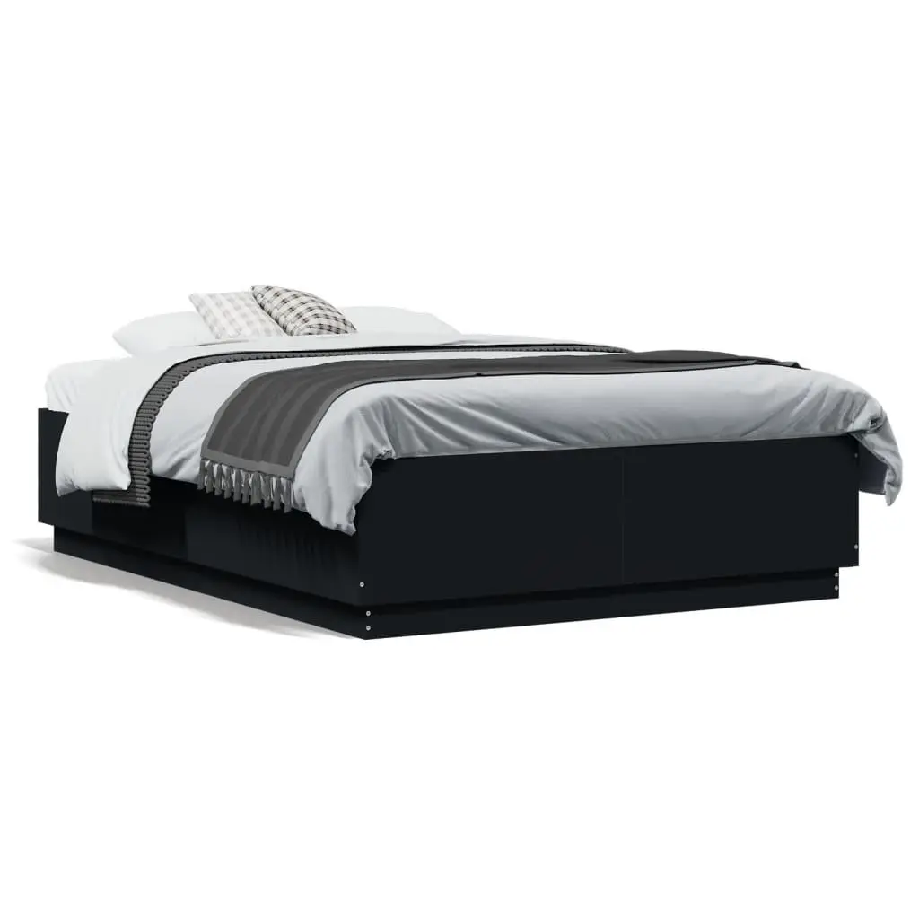 Black Bed Frame 135x190cm Slatted Base Modern Design Bedroom Furniture