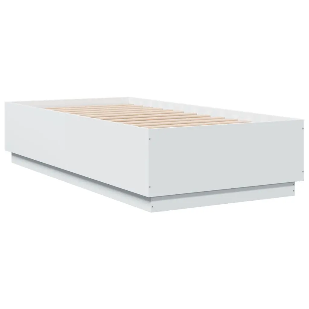 White Modern Bed Frame Slatted Base 90x190 cm Engineered Wood