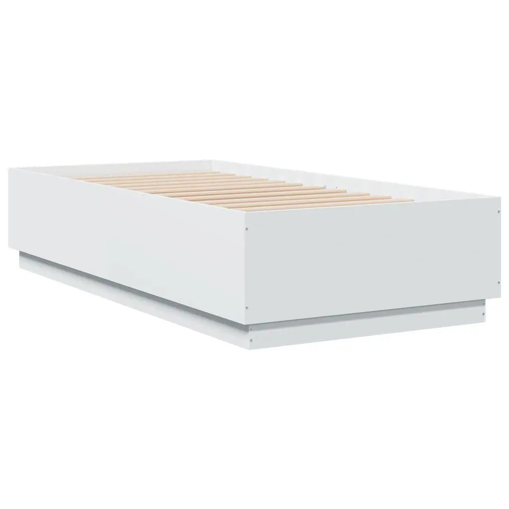 White Modern Bed Frame Slatted Base 90x190 cm Engineered Wood