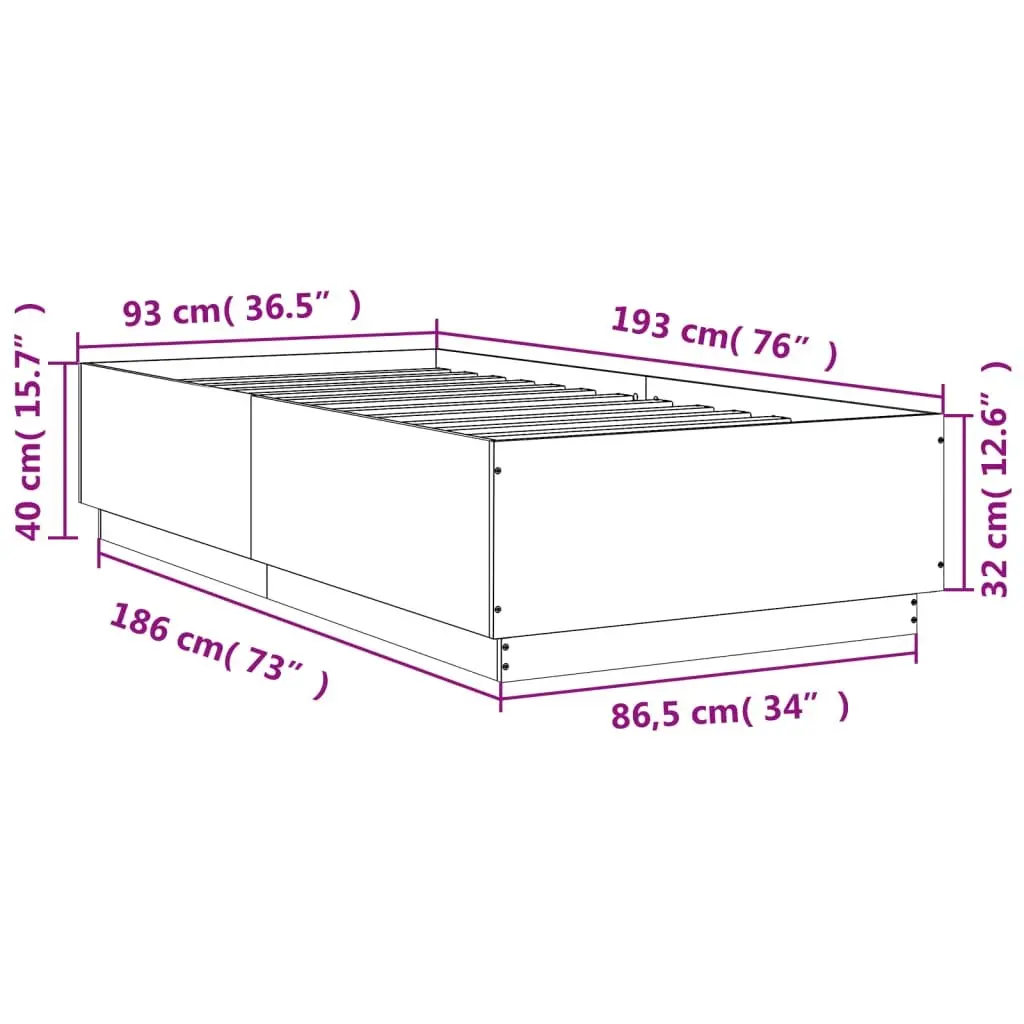 White Modern Bed Frame Slatted Base 90x190 cm Engineered Wood