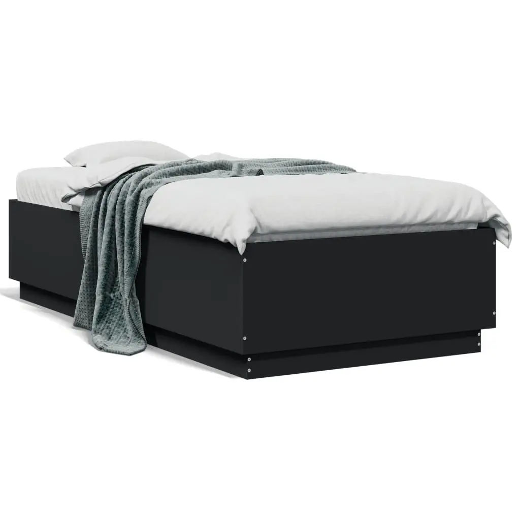 Black Bed Frame Engineered Wood 90x190 cm with Slatted Base for Bedroom Furniture