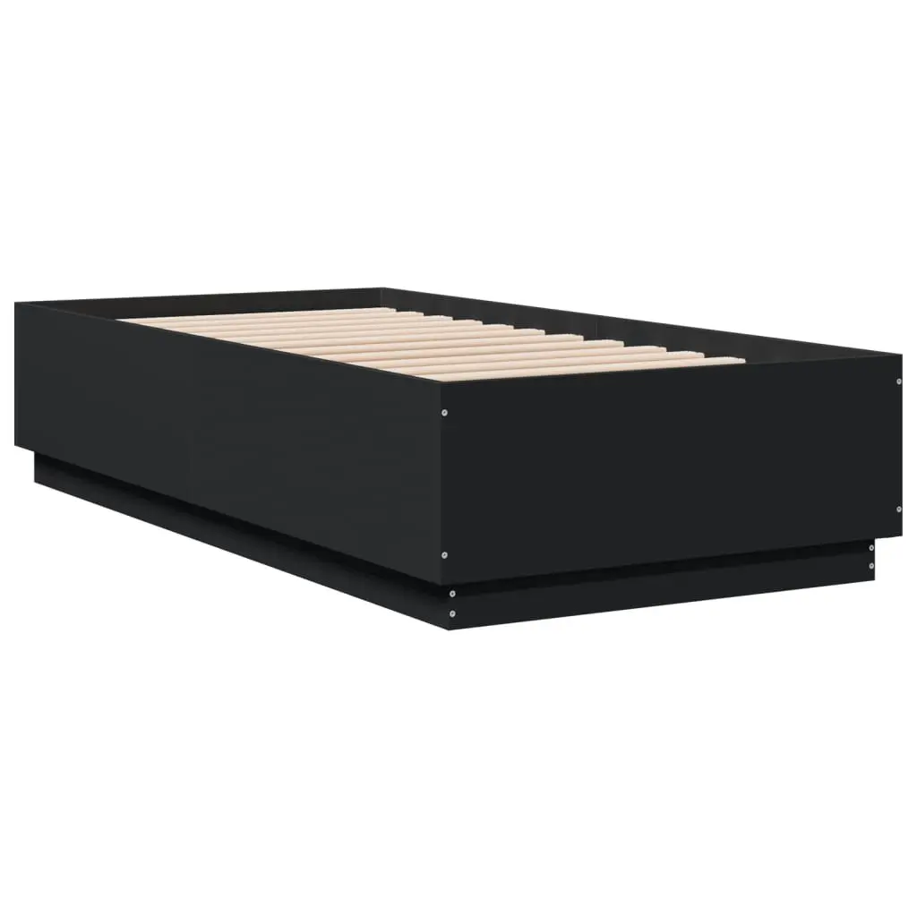 Black Bed Frame Engineered Wood 90x190 cm with Slatted Base for Bedroom Furniture