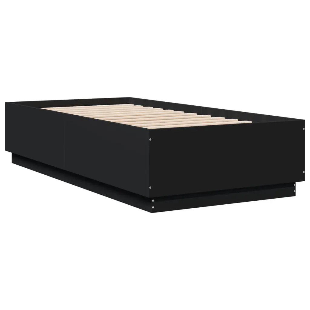 Black Bed Frame Engineered Wood 90x190 cm with Slatted Base for Bedroom Furniture