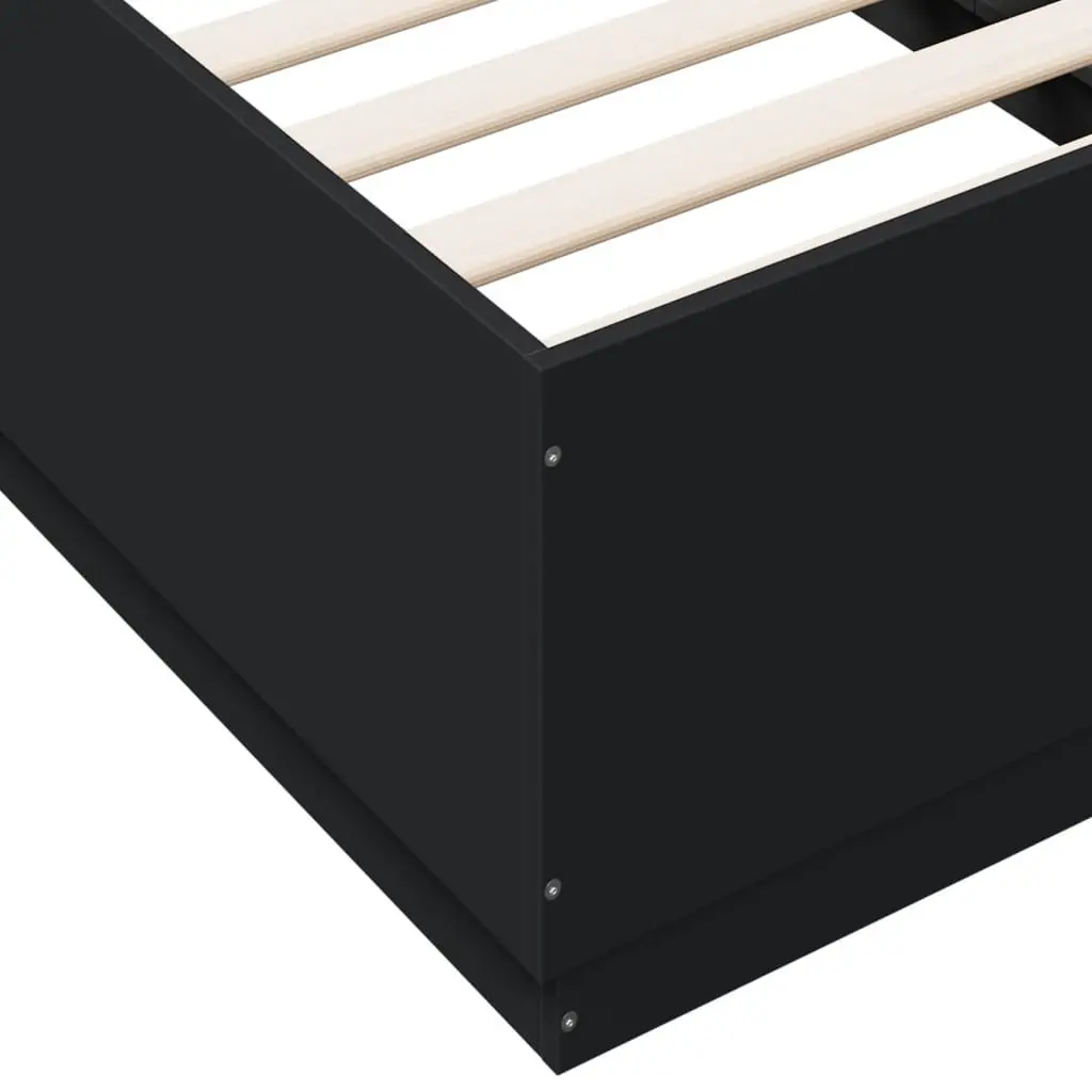 Black Bed Frame Engineered Wood 90x190 cm with Slatted Base for Bedroom Furniture